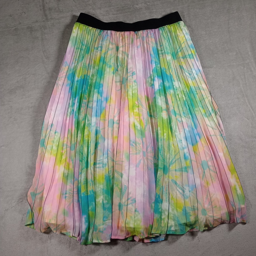 Soft Surroundings Pleated Midi Skirt Womens Medium Pink Green Tie Dye Watercolor